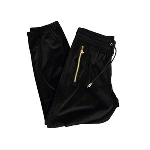 Adidas Velour Joggers Black Gold Zip Pockets Y2K Luxury Athleisure Primegreen M